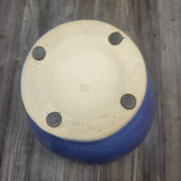 Vintage Pottery Vase Cobalt Blue, Double Rope Handle - Picture 6 of 6